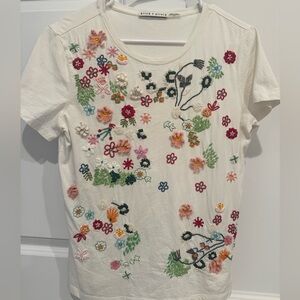 Alice + Olivia White Floral Beaded & Embroidered Top - Size Large